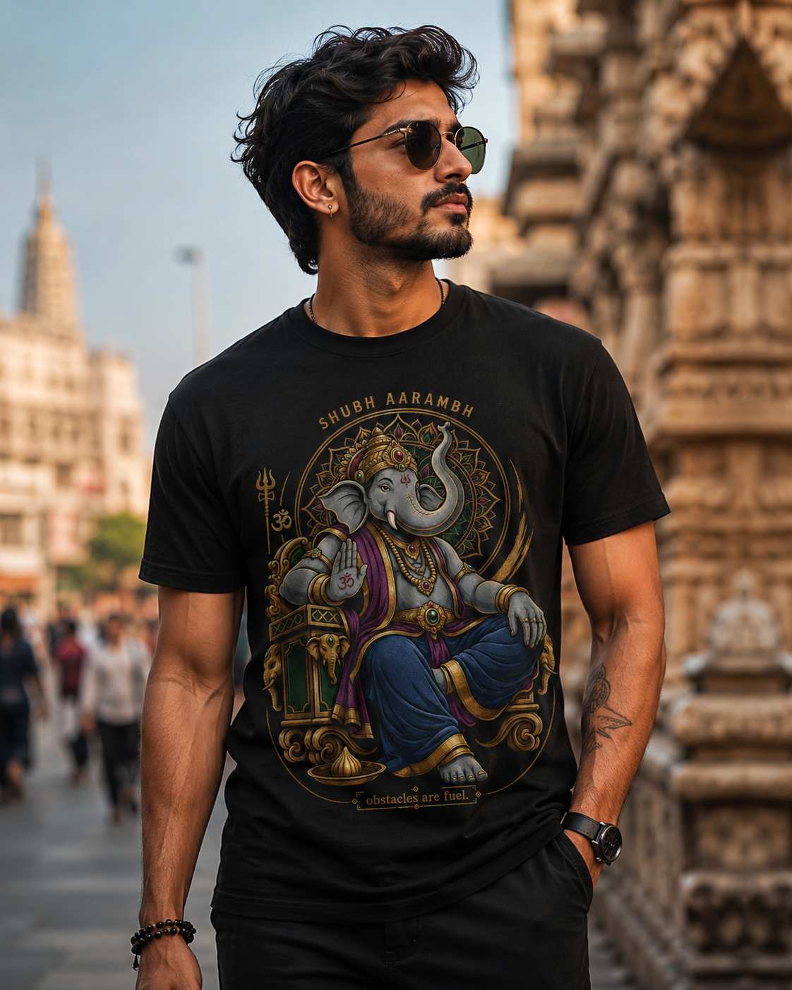 Shubh Aarambh Ganesha Graphic T-Shirt - ZEYVO