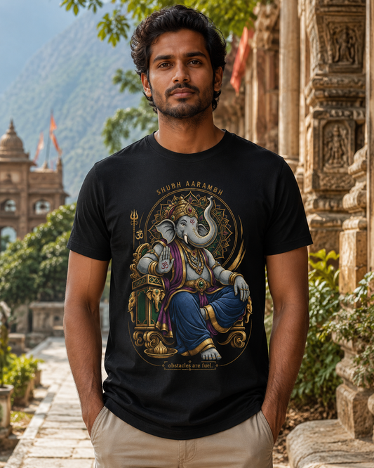 Shubh Aarambh Ganesha Graphic T-Shirt - ZEYVO